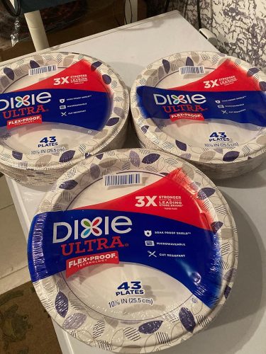 Click to view full screen Dixie Ultra Paper Plates. 10 1/16 inch. Dinner Size Printed Disposable Plate. 172 Count (4 Packs of 43 Plates). Packaging and Design May Vary photo review